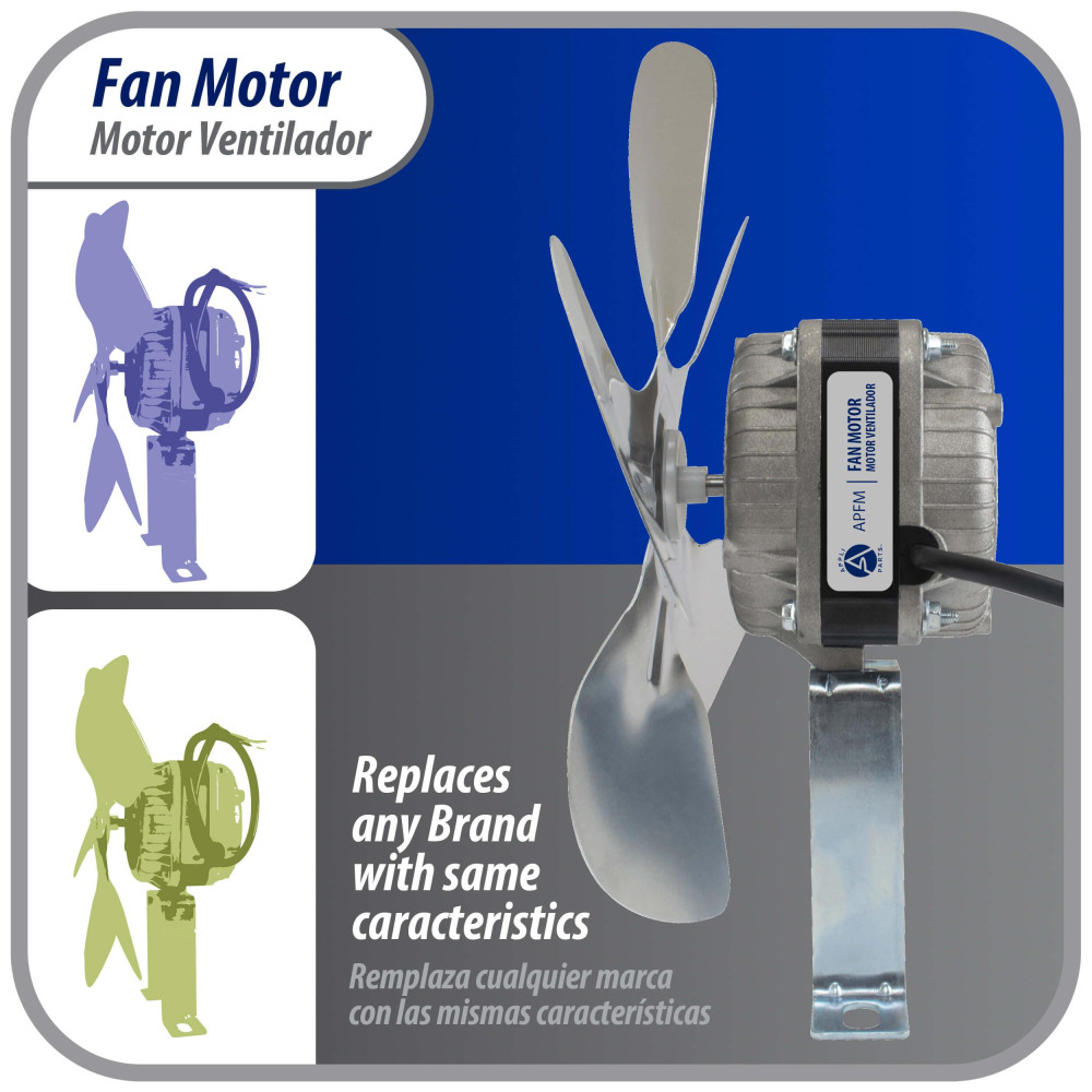 Appli Parts APFM-101E 10W Condenser and Evaporator Fan Motor 115V 60Hz 0.65A, Includes 9in Aluminum Fan Blade and Mounting Base, Universal Replacement for Commercial Refrigeration Units Appli Parts APFM-101E 10W Condenser and Evaporator Fan Motor 115V 60Hz 0.65A, Includes 9in Aluminum Fan Blade and Mounting Base, Universal Replacement for Commercial Refrigeration Units