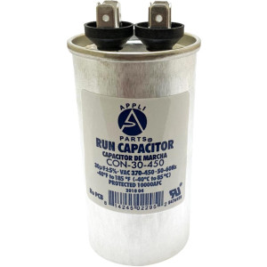 Appli Parts Run Capacitor for ac 30 Mfd uF (microfarads) 370 VAC or 450 VAC CBB65 Round Universal fit for hvac and other applications 3-7/8in High 1-3/4in Wide CON-30-450 Appli Parts Run Capacitor for ac 30 Mfd uF (microfarads) 370 VAC or 450 VAC CBB65 Round Universal fit for hvac and other applications 3-7/8in High 1-3/4in Wide CON-30-450