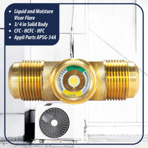 Appli Parts APSG-34A 3/4 in Sight Glass and liquid moisture indicator Flare connections with Solid Body for HVAC/R installations suitable for CFC HCFC HFC refrigerants Appli Parts APSG-34A 3/4 in Sight Glass and liquid moisture indicator Flare connections with Solid Body for HVAC/R installations suitable for CFC HCFC HFC refrigerants