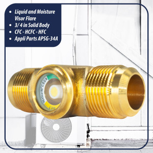 Appli Parts APSG-34A 3/4 in Sight Glass and liquid moisture indicator Flare connections with Solid Body for HVAC/R installations suitable for CFC HCFC HFC refrigerants Appli Parts APSG-34A 3/4 in Sight Glass and liquid moisture indicator Flare connections with Solid Body for HVAC/R installations suitable for CFC HCFC HFC refrigerants