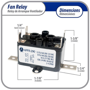 Appli Parts APFR-290 90-290, 24 VAC Coil, Heavy Duty Switching Fan Relay, SPST Normally Open AC and heating Furnace blower relay Universal fit multi position bracket Appli Parts APFR-290 90-290, 24 VAC Coil, Heavy Duty Switching Fan Relay, SPST Normally Open AC and heating Furnace blower relay Universal fit multi position bracket