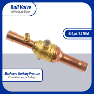 Appli Parts APBV-034 3/4 in Shut Off Ball Valve ODF Universal Replacement 610 psi (4.2 Mpa) max pressure -22 F to 248 F work temperature with 1/4 in SAE service port, with 7 in overall length Appli Parts APBV-034 3/4 in Shut Off Ball Valve ODF Universal Replacement 610 psi (4.2 Mpa) max pressure -22 F to 248 F work temperature with 1/4 in SAE service port, with 7 in overall length