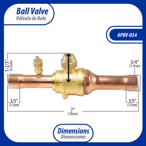 Appli Parts APBV-034 3/4 in Shut Off Ball Valve ODF Universal Replacement 610 psi (4.2 Mpa) max pressure -22 F to 248 F work temperature with 1/4 in SAE service port, with 7 in overall length Appli Parts APBV-034 3/4 in Shut Off Ball Valve ODF Universal Replacement 610 psi (4.2 Mpa) max pressure -22 F to 248 F work temperature with 1/4 in SAE service port, with 7 in overall length