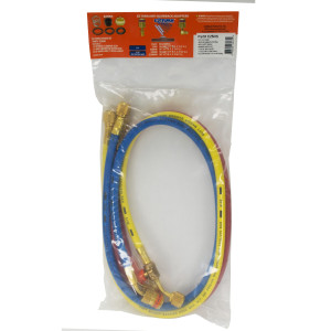 Uniweld EZ5HS Manifold Hoses 60 in Red and Blue with EZ Turn, Yellow with Ball Valve, CFC/HCFC/HFC Compatible with R410A, Anti-Blowback fitting with Soft Magic Barrier hose set