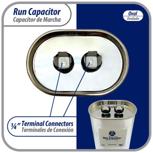 Appli Parts Run Capacitor for ac 12.5 Mfd uF (microfarads) 370VAC CBB65 Oval Universal fit for hvac and other applications 2-7/8in Wide 1-7/8in Depth 3-1/4in High CON-12.5-370
 Appli Parts Run Capacitor for ac 12.5 Mfd uF (microfarads) 370VAC CBB65 Oval Universal fit for hvac and other applications 2-7/8in Wide 1-7/8in Depth 3-1/4in High CON-12.5-370
