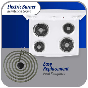 MP21YA Appli Parts Parts Surface Burner Heating Element 5 Turns, 8 in, 2100 W, 240 V, Compatible with Whirlpool 8053268, 9761345, 8053268, 9761345, 4165352, 4389732, 4163771, 877983, 879066, TS5W8221SS