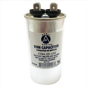 Appli Parts Run Capacitor for ac 25 Mfd uF (microfarads) 370 VAC or 450 VAC CBB65 Round Universal fit for hvac and other applications in High in Wide CON-25-450
 Appli Parts Run Capacitor for ac 25 Mfd uF (microfarads) 370 VAC or 450 VAC CBB65 Round Universal fit for hvac and other applications in High in Wide CON-25-450