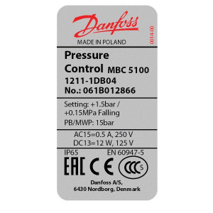 Danfoss Compact Pressure Switch 0.3 to 0.45 bar Mbc5100 061B012866 Danfoss Compact Pressure Switch 0.3 to 0.45 bar Mbc5100 061B012866