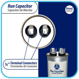 Appli Parts Run Capacitor for ac 10 Mfd uF (microfarads) 370 VAC or 450 VAC CBB65 Round Universal fit for hvac and other applications 3 in High 1-1/2 in Wide CON-10-450 Appli Parts Run Capacitor for ac 10 Mfd uF (microfarads) 370 VAC or 450 VAC CBB65 Round Universal fit for hvac and other applications 3 in High 1-1/2 in Wide CON-10-450