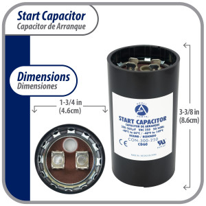 Appli Parts CON-300-250 Motor Start Capacitor 300-360 MFD uF, 250 VAC. Universal for Electric Motor Applications, 1.75 in Wide, 3.38 in Height