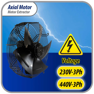 Appli Parts AXF-630-4 24-3/4 in Axial Fan Motor Guard Mounted Fan Blade 220-440V, 3Ph 50-60Hz, 900W, 1550rpm, Universal replacement for Cold Room Evaporators, Condensing Units, Work Temp -22F to 140F
