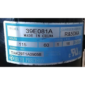 RECHI Compressor fixed speed rotary 3,255Btu/hr 955W 115V/60Hz/1Ph Compatible with R134a, LRA16 201402000400, 11103010001242 


