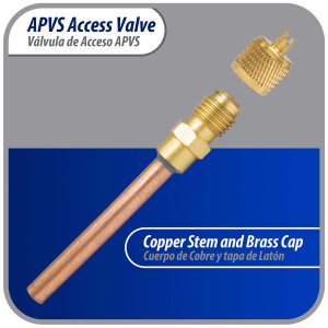 Appli Parts APVS-14144 1/4 in SAE Access Schrader Valve x 1/4 ODF x 4 in Copper Stem with Valve Core and Cap with gasket and core remover for AC and refrigeration systems Appli Parts APVS-14144 1/4 in SAE Access Schrader Valve x 1/4 ODF x 4 in Copper Stem with Valve Core and Cap with gasket and core remover for AC and refrigeration systems