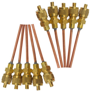Appli Parts APVS-14182K10 10 Pack 1/4 in SAE Access Schrader Valve x 1/8 ODF x 2 in Copper Stem with Valve Core and Cap with gasket and core remover for AC and refrigeration systems Appli Parts APVS-14182K10 10 Pack 1/4 in SAE Access Schrader Valve x 1/8 ODF x 2 in Copper Stem with Valve Core and Cap with gasket and core remover for AC and refrigeration systems