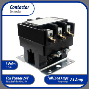 Appli Parts APAC-37524 Heavy Duty Contactor 3 Poles 75A 24V Coil Replacement for AC Compressors and Electrical Applications UL Certified E476929 Appli Parts APAC-37524 Heavy Duty Contactor 3 Poles 75A 24V Coil Replacement for AC Compressors and Electrical Applications UL Certified E476929
