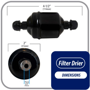 Appli Parts APFD-053 3/8 in Liquid Line Refrigerant AC Filter Drier hvac Refrigeration 053 SAE Flare connection universal unidirectional 4-1/2 in long 2 in wide
 Appli Parts APFD-053 3/8 in Liquid Line Refrigerant AC Filter Drier hvac Refrigeration 053 SAE Flare connection universal unidirectional 4-1/2 in long 2 in wide