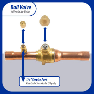 Appli Parts APBV-058 5/8 in Shut Off Ball Valve ODF Universal Replacement 610 psi (4.2 Mpa) max pressure -22 F to 248 F work temperature with 1/4 in SAE service port, with 6-1/2 in overall length Appli Parts APBV-058 5/8 in Shut Off Ball Valve ODF Universal Replacement 610 psi (4.2 Mpa) max pressure -22 F to 248 F work temperature with 1/4 in SAE service port, with 6-1/2 in overall length