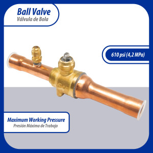 Appli Parts APBV-058 5/8 in Shut Off Ball Valve ODF Universal Replacement 610 psi (4.2 Mpa) max pressure -22 F to 248 F work temperature with 1/4 in SAE service port, with 6-1/2 in overall length Appli Parts APBV-058 5/8 in Shut Off Ball Valve ODF Universal Replacement 610 psi (4.2 Mpa) max pressure -22 F to 248 F work temperature with 1/4 in SAE service port, with 6-1/2 in overall length