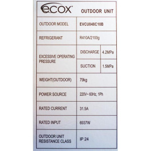Vertical Condenser 48.000btu R410 230v/60hz 1ph Ecox Vertical Condenser 48.000btu R410 230v/60hz 1ph Ecox