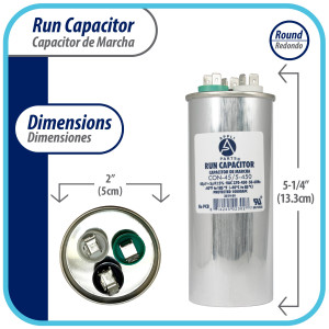 Appli Parts Dual Run Capacitor for ac 45+5 Mfd uF (microfarads) 370VAC or 450VAC CBB65 Round Universal fit for hvac and other applications 5-1/4 in High 2 in Wide CON-45/5-450  
 Appli Parts Dual Run Capacitor for ac 45+5 Mfd uF (microfarads) 370VAC or 450VAC CBB65 Round Universal fit for hvac and other applications 5-1/4 in High 2 in Wide CON-45/5-450