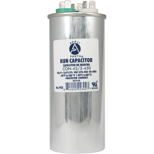 Appli Parts Dual Run Capacitor for ac 45+5 Mfd uF (microfarads) 370VAC or 450VAC CBB65 Round Universal fit for hvac and other applications 5-1/4 in High 2 in Wide CON-45/5-450  
 Appli Parts Dual Run Capacitor for ac 45+5 Mfd uF (microfarads) 370VAC or 450VAC CBB65 Round Universal fit for hvac and other applications 5-1/4 in High 2 in Wide CON-45/5-450