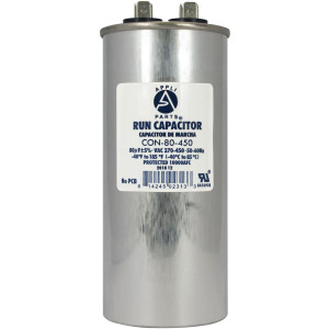 Appli Parts Run Capacitor for ac 80 Mfd uF (microfarads) 370 VAC or 450 VAC CBB65 Round Universal fit for hvac and other applications 5-1/4 in High 2 in Wide CON-80-450
 Appli Parts Run Capacitor for ac 80 Mfd uF (microfarads) 370 VAC or 450 VAC CBB65 Round Universal fit for hvac and other applications 5-1/4 in High 2 in Wide CON-80-450