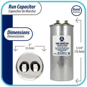 Appli Parts Run Capacitor for ac 80 Mfd uF (microfarads) 370 VAC or 450 VAC CBB65 Round Universal fit for hvac and other applications 5-1/4 in High 2 in Wide CON-80-450
 Appli Parts Run Capacitor for ac 80 Mfd uF (microfarads) 370 VAC or 450 VAC CBB65 Round Universal fit for hvac and other applications 5-1/4 in High 2 in Wide CON-80-450