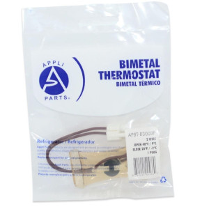 Appli Parts APBT-R3003P Bimetal Thermostat 2 Wire, Open 48 F and Close 28 F, 1 Plug, brown and brown colored wires, Reference BIM-3003 / Thermodisc Appli Parts APBT-R3003P Bimetal Thermostat 2 Wire, Open 48 F and Close 28 F, 1 Plug, brown and brown colored wires, Reference BIM-3003 / Thermodisc