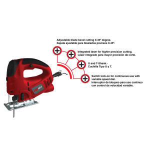 Promaker Jig Saw PRO-SC800
Voltage - Frequency: 120V - 60Hz
Amperage: 7.0AMP
Power: 800W
Speed: 800-3000spm
Bevel Cut: 0-45
Cutting capacity: 100mm (wood) 10mm (steel)
Cord: 6.5ft Promaker Jig Saw PRO-SC800
Voltage - Frequency: 120V - 60Hz
Amperage: 7.0AMP
Power: 800W
Speed: 800-3000spm
Bevel Cut: 0-45
Cutting capacity: 100mm (wood) 10mm (steel)
Cord: 6.5ft
