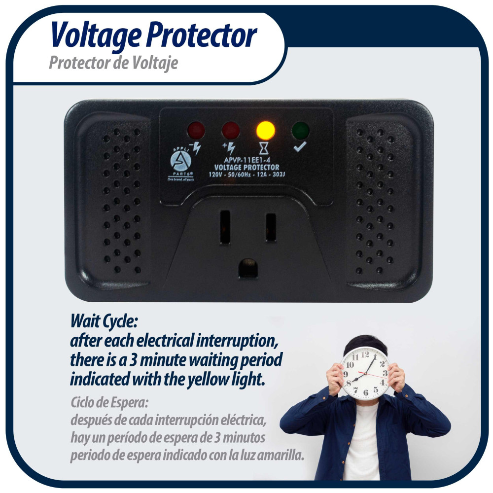 Appli Parts APVP-11EE1-4 120 V Voltage Surge Protector for Refrigerators with Digital Boards, 50/60 Hz, 12 A, 303 joules, regulator with time delay works with all appliance brands