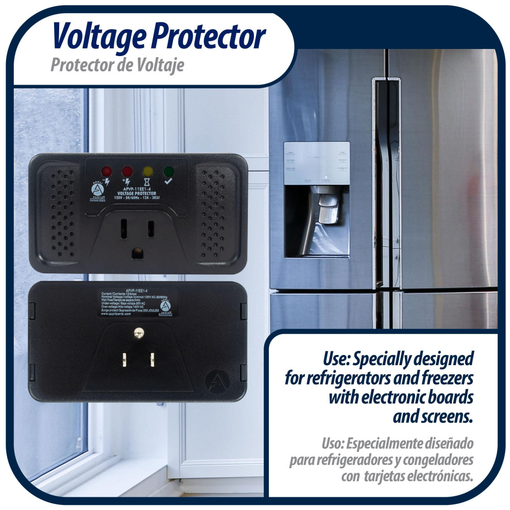 Appli Parts APVP-11EE1-4 120 V Voltage Surge Protector for Refrigerators with Digital Boards, 50/60 Hz, 12 A, 303 joules, regulator with time delay works with all appliance brands