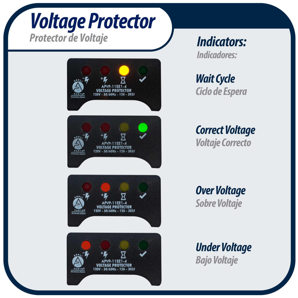 Appli Parts APVP-11EE1-4 120 V Voltage Surge Protector for Refrigerators with Digital Boards, 50/60 Hz, 12 A, 303 joules, regulator with time delay works with all appliance brands
