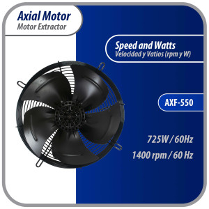 Appli Parts AXF-550-1 21-5/8 in Axial Fan Motor Guard Mounted Fan Blade 220V, 1 Ph, 50-60 Hz, 725W, 1400 rpm, Universal replacement for Cold Room Evaporators, Condensing Units, Work Temp -22F to 140F