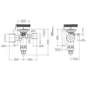 Danfoss 067N2034 18TR Thermostatic expansion valve, TGE, R22,R407C, 7/8x1-3/8 in Solder, ODF, 1/4 in Externally equalized, Bi-flow, -15 to 50 F, replaces 067N2014