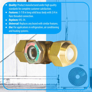 Appli Parts APSG-34 3/4 in Sight Glass and liquid moisture indicator Flare connections with take-apart Body for HVAC/R installations suitable for CFC HCFC HFC refrigerants Appli Parts APSG-34 3/4 in Sight Glass and liquid moisture indicator Flare connections with take-apart Body for HVAC/R installations suitable for CFC HCFC HFC refrigerants