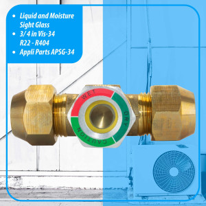 Appli Parts APSG-34 3/4 in Sight Glass and liquid moisture indicator Flare connections with take-apart Body for HVAC/R installations suitable for CFC HCFC HFC refrigerants Appli Parts APSG-34 3/4 in Sight Glass and liquid moisture indicator Flare connections with take-apart Body for HVAC/R installations suitable for CFC HCFC HFC refrigerants