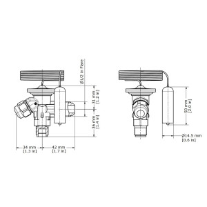 Danfoss 068Z3206 1/4 - 5.5TR Expansion Valve Body, T 2, R22,R407C, 3/8x1/2 in, Flare, Internal Equalized, Single-Flow, -40 to 50 F, Capacity determined by Orifice size Sold Separately, 068Z3466