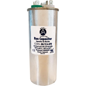 Appli Parts Dual Run Capacitor for ac 50+7.5 Mfd uF (microfarads) 370VAC CBB65 Round Universal fit for hvac and other applications 2 in Wide 5-3/8 in Height CON-50/7.5-370-R
 Appli Parts Dual Run Capacitor for ac 50+7.5 Mfd uF (microfarads) 370VAC CBB65 Round Universal fit for hvac and other applications 2 in Wide 5-3/8 in Height CON-50/7.5-370-R
