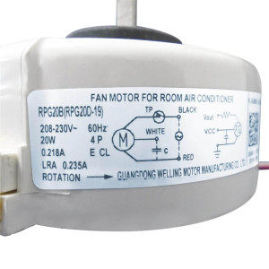 Fan Motor for Mini Split Indoor Unit evaporator RPG20B (RPG20D-19) YKFG-20-4-10L 208-230V/1Ph/60Hz 20W 4p 0.218A ECL LRA 0.235A 202400401651, 11002012001871

