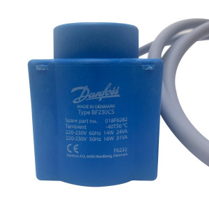 Danfoss 018F6282 Solenoid Coil 220-230 V,50/60 Hz, 14 W, 50 Hz, 16 W, IP20, BF230CS, Cable
018F8232