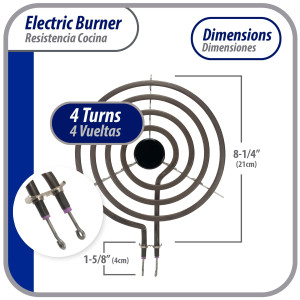 Appli Parts WB30X253 Surface Burner Heating Element 4 Turns, 8 in, 240V, Compatible General Electric SP21YA, WB30K10003, 404072, SU202, SP21YA, TS4W8221, Y04000035, WB30T10071, 5304431015, 5303015715