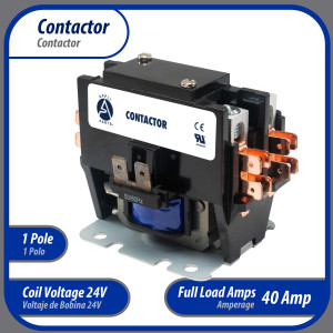 Appli Parts APAC-1S4024 Heavy Duty 1 Pole with Shunt Contactor 40 Amp 24 Volt Coil Replacement for ac Compressor and Electrical Applications UL E476929 Appli Parts APAC-1S4024 Heavy Duty 1 Pole with Shunt Contactor 40 Amp 24 Volt Coil Replacement for ac Compressor and Electrical Applications UL E476929