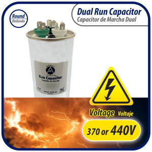 Appli Parts Dual Run Capacitor for ac 35+7.5 Mfd uF (microfarads) 370VAC or 450VAC CBB65  Round Universal fit for hvac and other applications 4-3/4 in High 2 in Wide CON-35/7.5-450 
 Appli Parts Dual Run Capacitor for ac 35+7.5 Mfd uF (microfarads) 370VAC or 450VAC CBB65  Round Universal fit for hvac and other applications 4-3/4 in High 2 in Wide CON-35/7.5-450