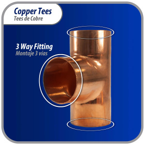 Appli Parts AP-T218 2-1/8 in Wrot Copper Tee CxCxC connections for refrigeration, air conditioning and plumbing applications ACR and Type L copper pipe Appli Parts AP-T218 2-1/8 in Wrot Copper Tee CxCxC connections for refrigeration, air conditioning and plumbing applications ACR and Type L copper pipe