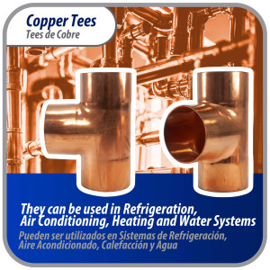 Appli Parts AP-T218 2-1/8 in Wrot Copper Tee CxCxC connections for refrigeration, air conditioning and plumbing applications ACR and Type L copper pipe Appli Parts AP-T218 2-1/8 in Wrot Copper Tee CxCxC connections for refrigeration, air conditioning and plumbing applications ACR and Type L copper pipe