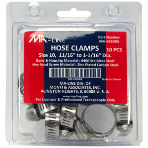 MA-Line MA-5410BX Hose Clamp 11/16in to 1-1/16in Diameter. Size 10. Combo Hex (10 x Bag) MA-Line MA-5410BX Hose Clamp 11/16in to 1-1/16in Diameter. Size 10. Combo Hex (10 x Bag)