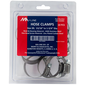 MA-Line MA-5420BX Hose Clamp 13/16in to 1-3/4in Diameter. Size 20. Combo Hex (10 x Bag) MA-Line MA-5420BX Hose Clamp 13/16in to 1-3/4in Diameter. Size 20. Combo Hex (10 x Bag)