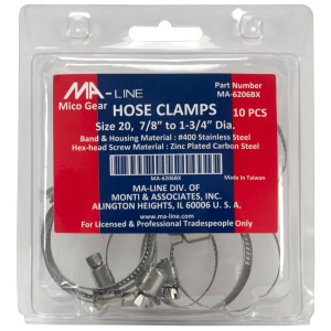 MA-Line MA-6206BX Hose Clamp 7/8in to 1-3/4in Diameter. Size 20. Micro Gear (10 x Bag) MA-Line MA-6206BX Hose Clamp 7/8in to 1-3/4in Diameter. Size 20. Micro Gear (10 x Bag)