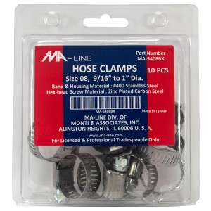 MA-Line MA-5408BX Hose Clamp 9/16in to 1in Diameter. Size 08. Combo Hex (10 x Bag) MA-Line MA-5408BX Hose Clamp 9/16in to 1in Diameter. Size 08. Combo Hex (10 x Bag)