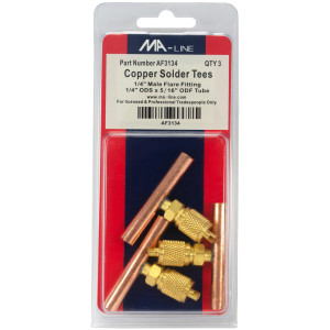 MA-Line AF3134 1/4in ODS x 5/16in ODF Copper Solder Tee with 1/4in Male Flare Port (3 per Box) MA-Line AF3134 1/4in ODS x 5/16in ODF Copper Solder Tee with 1/4in Male Flare Port (3 per Box)